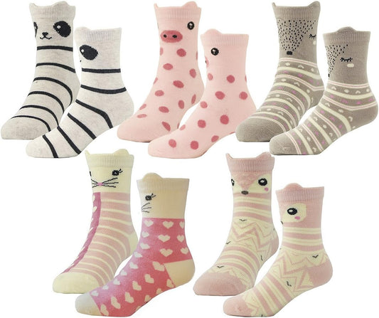 Kids Toddler Big Little Girls Fashion Cotton Crew Cute Socks -5 Pairs